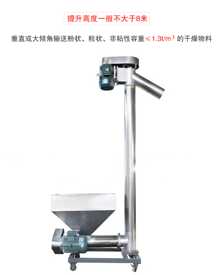 立式輸送機(jī)垂直或大傾角輸送粉狀、粒狀、非粘性容重≤1.3t/m   的干燥物料